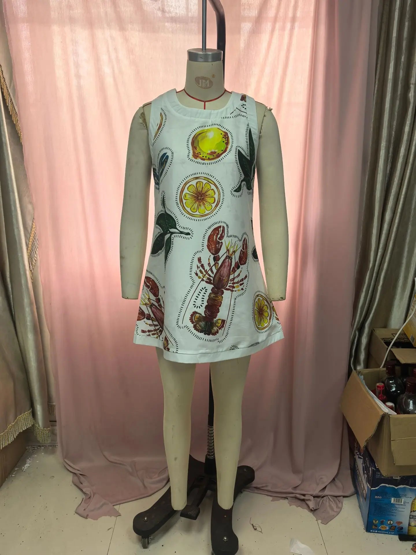 Women Sleeveless Dress Cute Sardines Fish Graphic Print Summer New Short Dress Beach Vacation Party Girl Skirts Dress