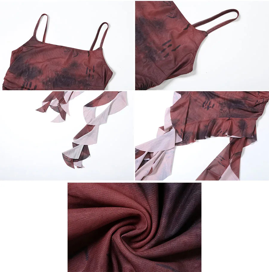 Nibber Sweet 2025 Summer Sisters Party Gradient Retro Ruffles Gentle Sexy Hot Cool Cool Women'S Thin Mini Tassel Sling Dress