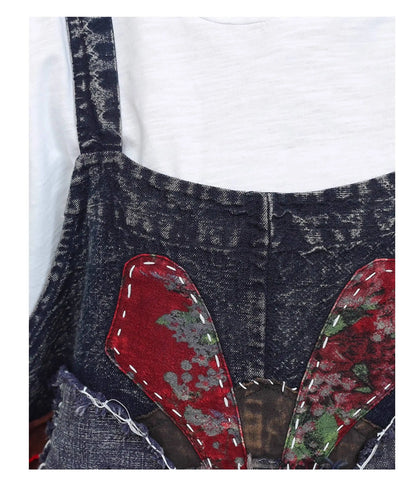 Heavy Embroidery Patch High Waist Overalls Women Autumn Fashion Stylish Loose Jumpsuit LX4372 Badiee Stylez