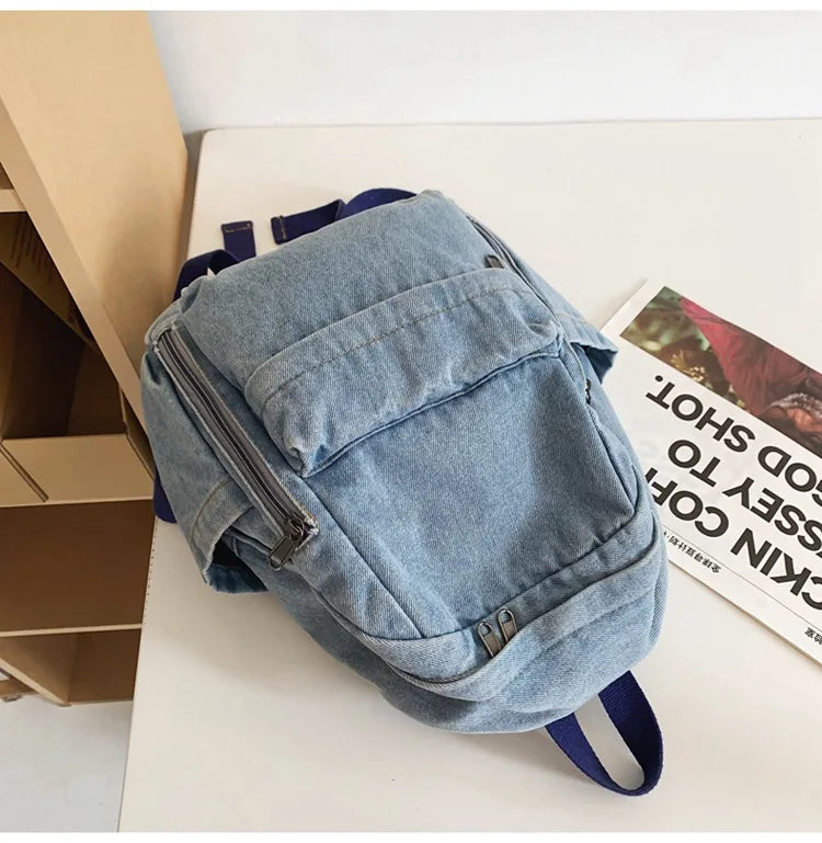 Large Capacity Denim Backpack Custom Embroidered Name Boys Girls Travel Backpack Personalized Daily Rucksack with Any Names