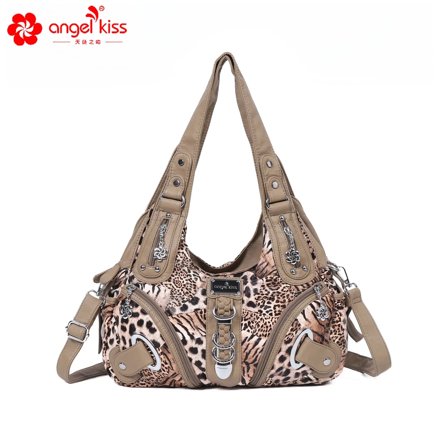Angelkiss Women Handbags Leopard Bag Top-handle Handbag Fashion Satchel Dumpling Pack Shoulder Bag Tote Bag Hobos Large Purse 21 Brown Leopard