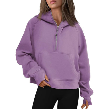 Half Zip Sweatshirts Cropped Hoodies Fleece Womens Quarter Zip Up Pullover Sweaters Fall Outfits 2024 Winter Clothes purple