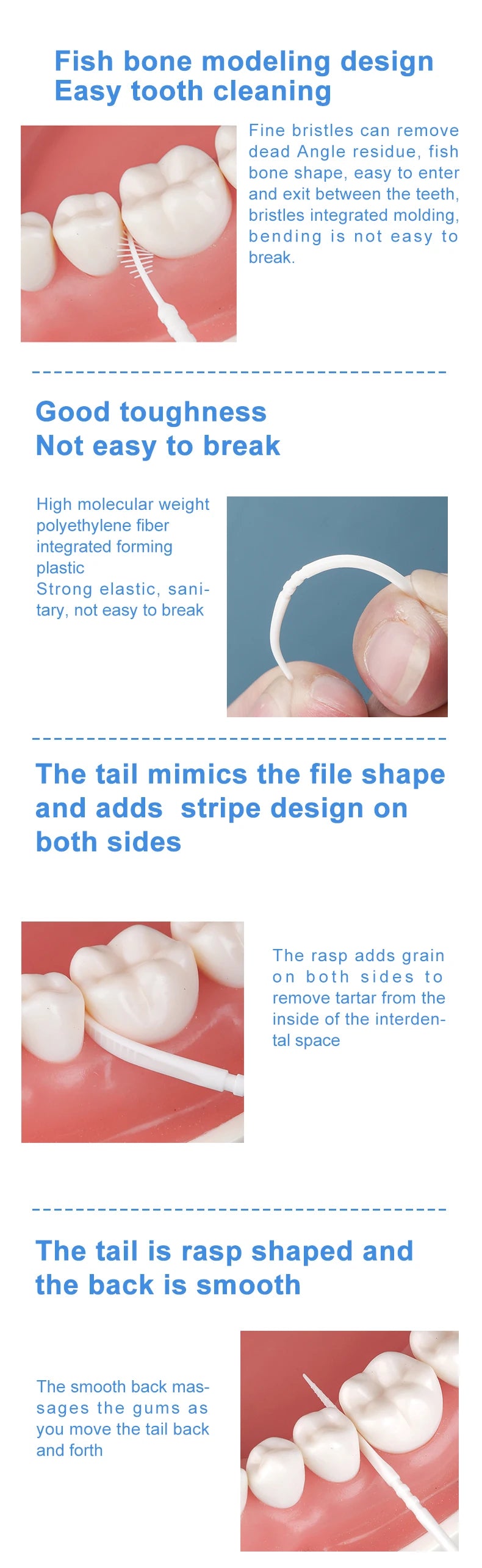 300 Pcs Double-ended Fish Bone Shaped Disposable Plastic Toothpick ,Dental Floss,Interdental Brush