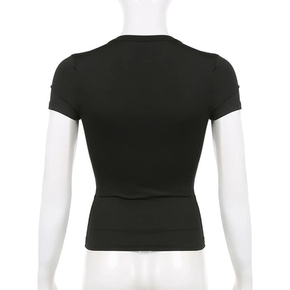 Basic Solid Crop Top Short Sleeve Crewneck Skinny T-shirt Summer Casual Tee for Women Y2K Vintage Top Harajuku Streetwear