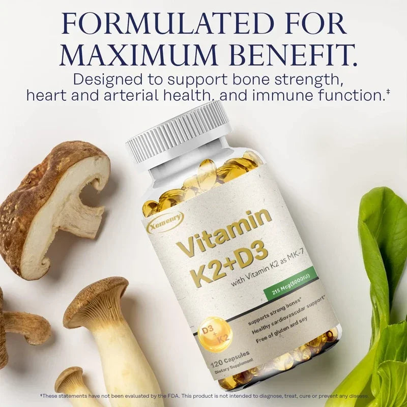 Vitamin K2 + D3 Supplement - Promotes Calcium Absorption, Helps Promote Bone, Teeth, Joints, Heart Immune Health