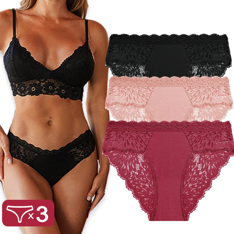 3PCS/Set Sexy Perspective Women Back Lace Panties Patchwork Cotton Underpants Hollow Out Lingerie Underwear Comfortable Briefs Set 7 CHINA|Fast shipping