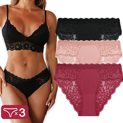 3PCS/Set Sexy Perspective Women Back Lace Panties Patchwork Cotton Underpants Hollow Out Lingerie Underwear Comfortable Briefs Set 7 CHINA|Fast shipping