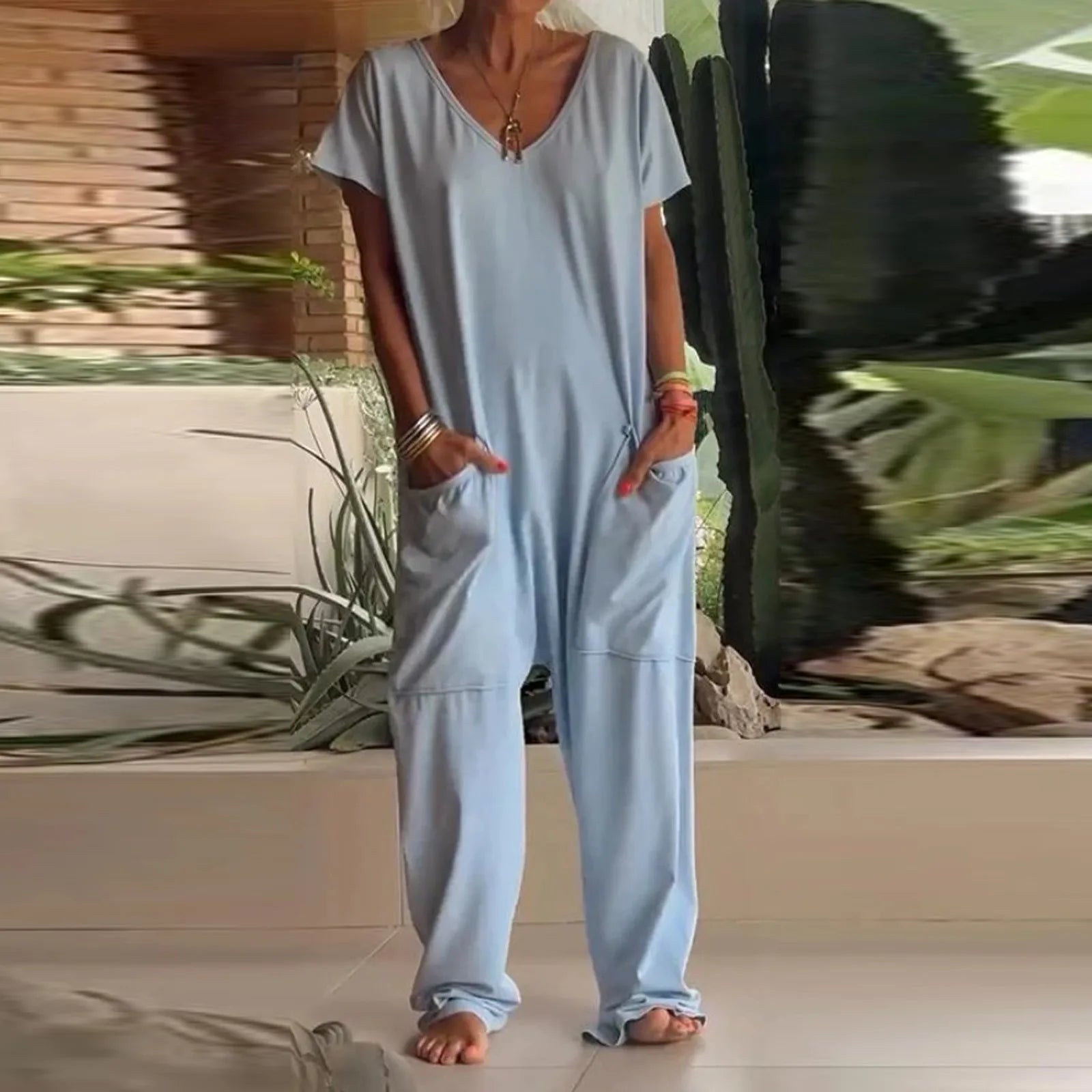 jumpsuit women Fashion Casual Short Sleeve Jumpsuits Loose and comfortable Pullover bodysuit With Pockets trend monos largos Badiee Stylez