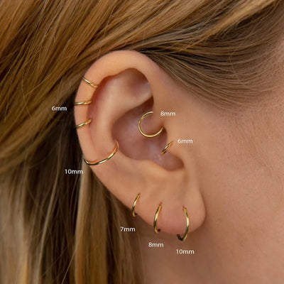 1PC Stainless Steel Simple Classic Round Circle Hoop Earrings For Women Men Punk Smooth 6-16mm Huggie Earring Piercing Jewelry Silver