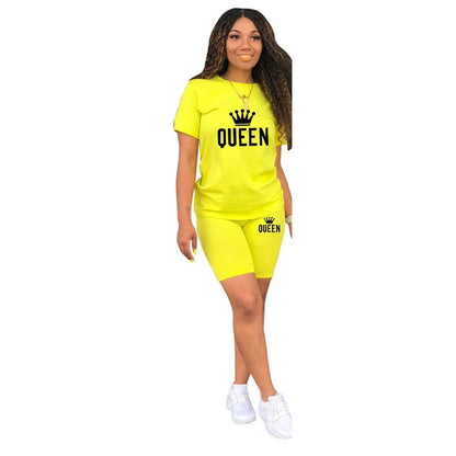 Summer Womens Tracksuit Queen Printing T-Shirt+Shorts 2 Piece Sets Fashion Casual Sportswear Clothing Luxury Jogging Short Suit Yellow