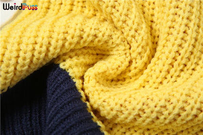 Weird Puss Y2K Cardigan Sweater Women Letter Print Casual Wild V-Neck Button Colorful Patchwork Street Trend Hipster Knit Coat