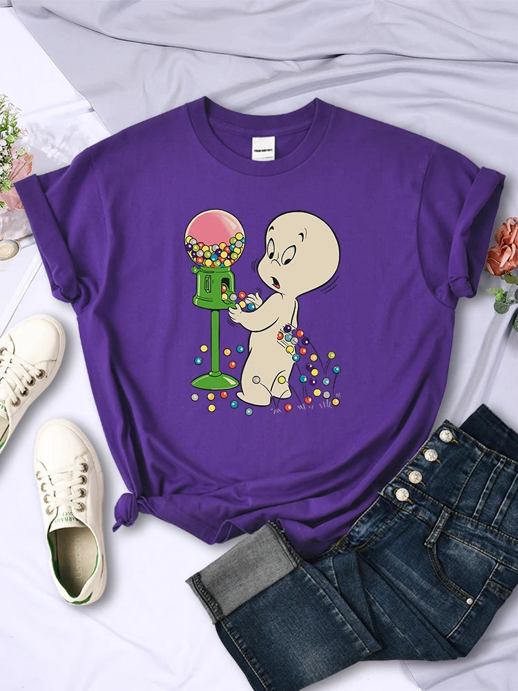 The Little Boy Likes Colored Glass Balls Women Short Sleeve Creative Street Tops Casual O-Neck Clothing All-math Female T-Shirts Purple