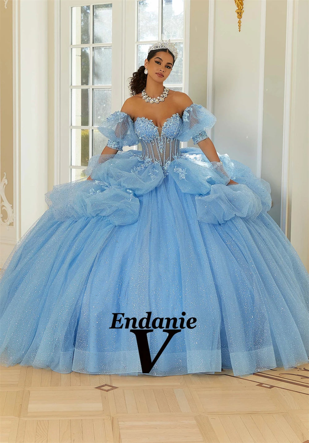 Vendanie Classic Quinceanera Dress Rhinestones Ruched Sweetheart Lace up Tulle Ball Gown Vestidos De 15 Anos Customized Badiee Stylez