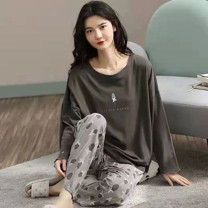 New Ladies Pajamas Loungewear Set Women's Spring and Autumn Style Long Sleeved Autumn Winter Loungewear Women's Plus Size Pajama Grey