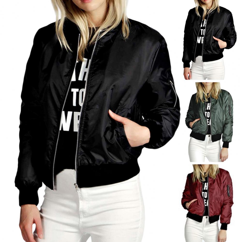 Women Casual Pocket Jacket Loose Commuter Streetwear Lady Spring Coat Zipper Cardigan Stand Collar Women Jacket Outerwear