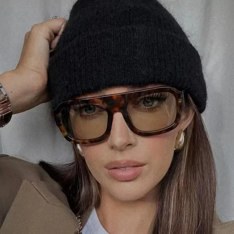 JNPCXI Fashion Square Women Sunglasses Shades UV400 Retro Leopard Tea Candy Color Gradient Men Punk Sun Glasses