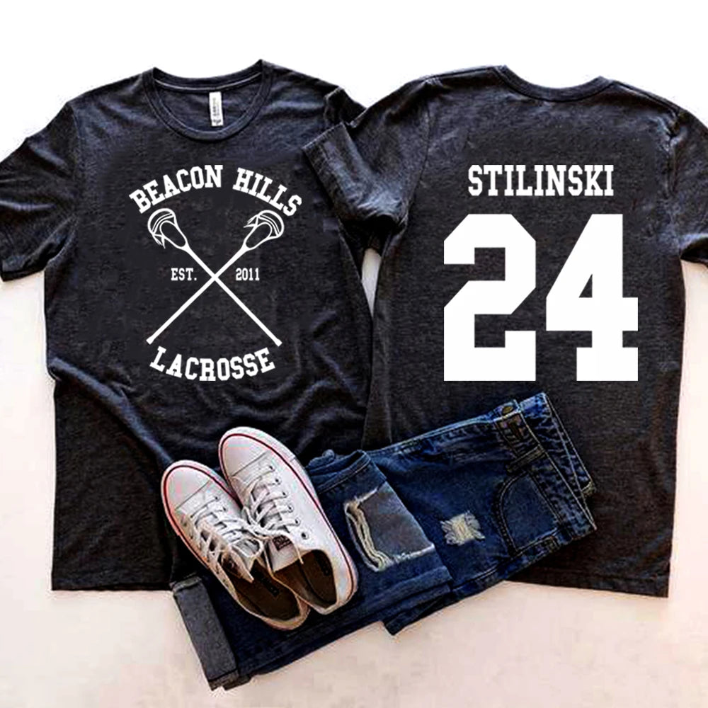 Teen Wolf Shirt STILINSKI 24 LAHEY 14 MCCALL 11 Fashion Print Tees The Original Beef of Chicagoland Shirt Harajuku Y2k 90s Tops Dark Grey