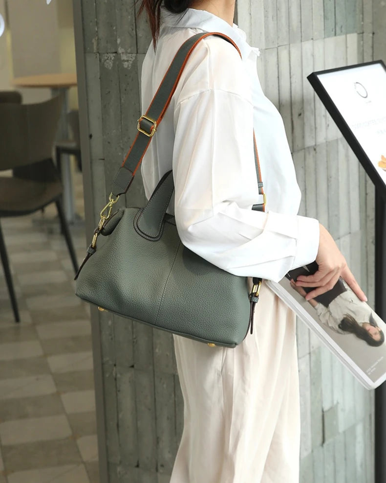 Hifashion 100% Cowhide Genuine Leather Handbags For Women 2025 Trend Designer Wide Strap Pillow Ladies Shoulder Crossbody Bags