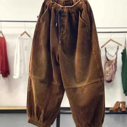 Ladies Large Size 4XL Corduroy Pantalons 2024 Female High Waist Add Velvet Casual Trousers Winter Women Loose Fit Lantern Pants Badiee Stylez