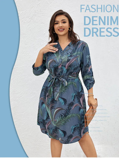 Women's Plus Size Denim Dress Summer Chic Elegant Dress For Chubby Women's Woven Cotton Dress
