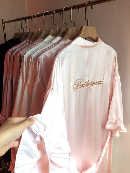 Personalized Embroidered Robe Ruffle Bridesmaids Silk Robes Bride Wedding Day Embroider Kimono Customizable Elements Kimono Robe