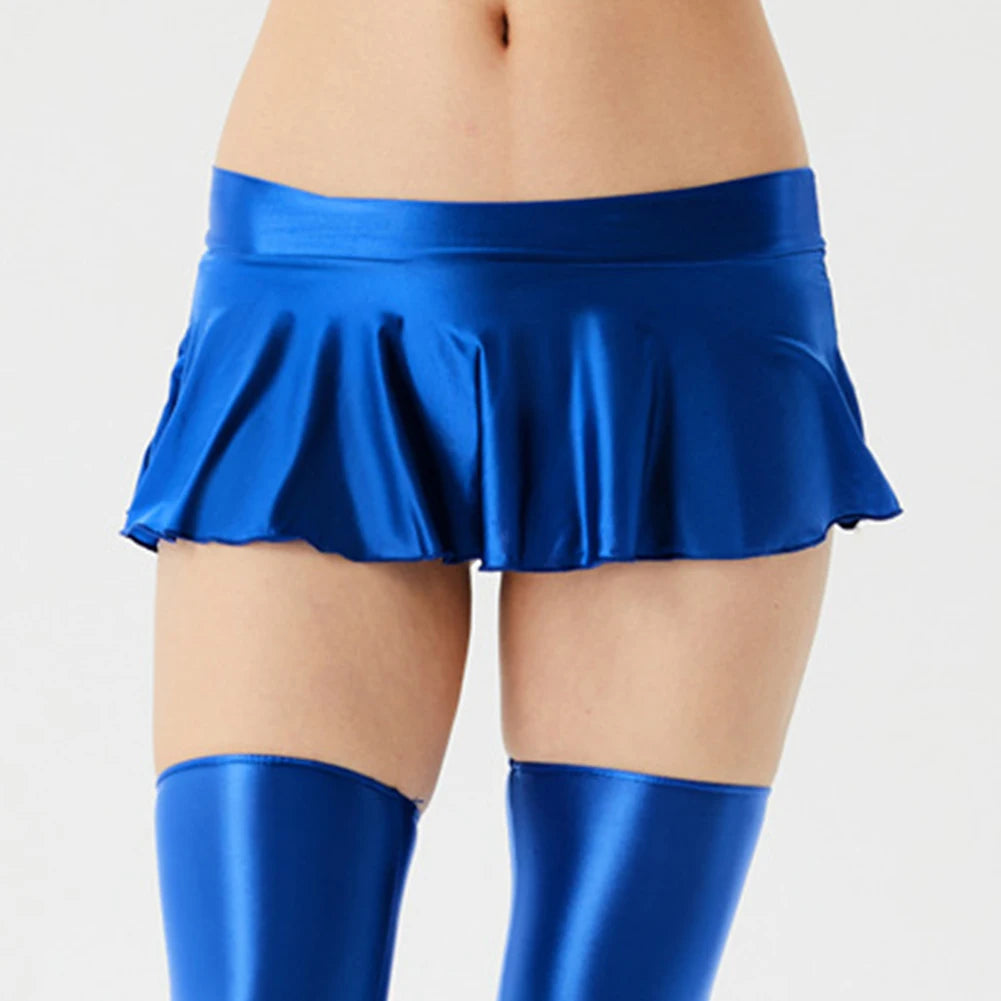 Women's Erotic Super Short Skirts Night Dress Wet Look Party Mini Skirt Sexy Lingerie Wine Red Pink Black