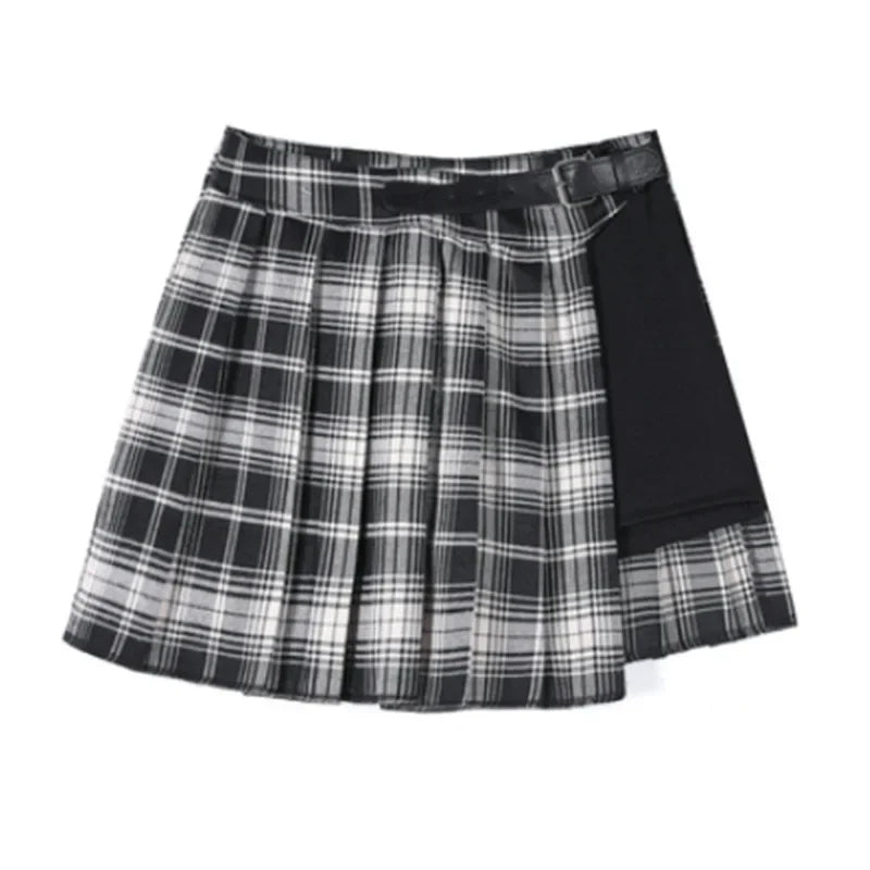 Red Pleated Skirts Streatwear plaid Side Button skirt womens Casual Mini Skirt All Match Women Short Skirt Fashion Tartan 704-3