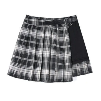 Red Pleated Skirts Streatwear plaid Side Button skirt womens Casual Mini Skirt All Match Women Short Skirt Fashion Tartan 704-3