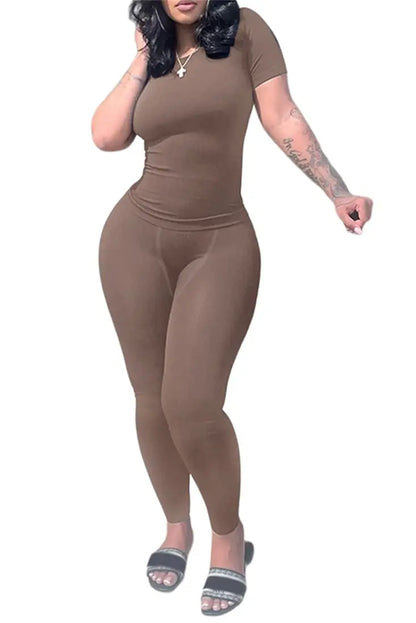 Lounge Wear Ribbed Casual 2 Piece Summer Shorts Set For Women Sleeve Top+Elastic Leggings Outfits