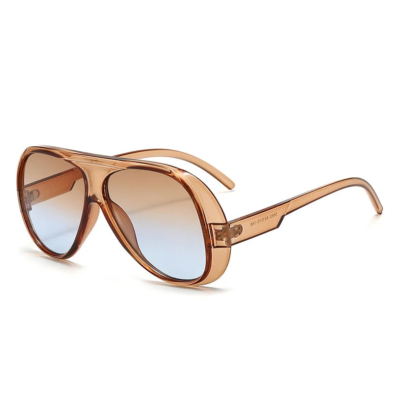 SHAUNA Fashion Oversized Pilot Men Sunglasses Retro Gradient Mirror Shades UV400 Women Sun Glasses Tea tea blue