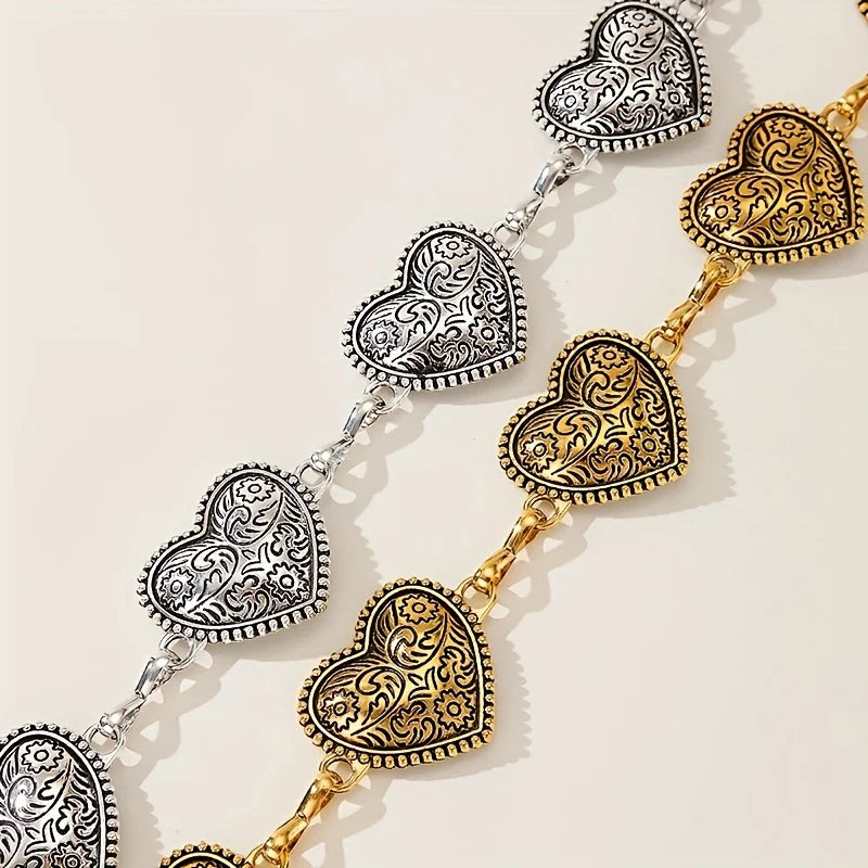 Retro Y2K adjustable metal waist chain, valentine carved retro heart belt decoration, Bohemian punk style fashion accessories. Badiee Stylez