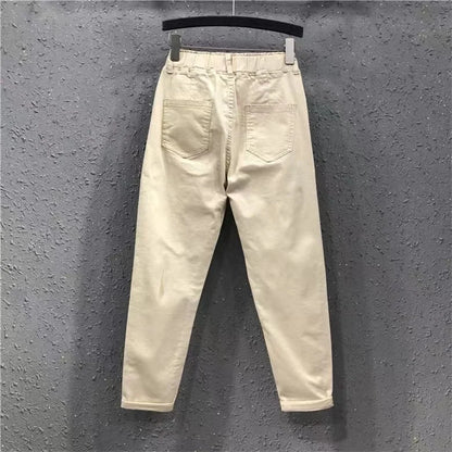 New Spring Summer Women Casual Harem Pants All-matched Casual Cotton Denim Pants Elastic Waist Solid Yellow White Jeans Female