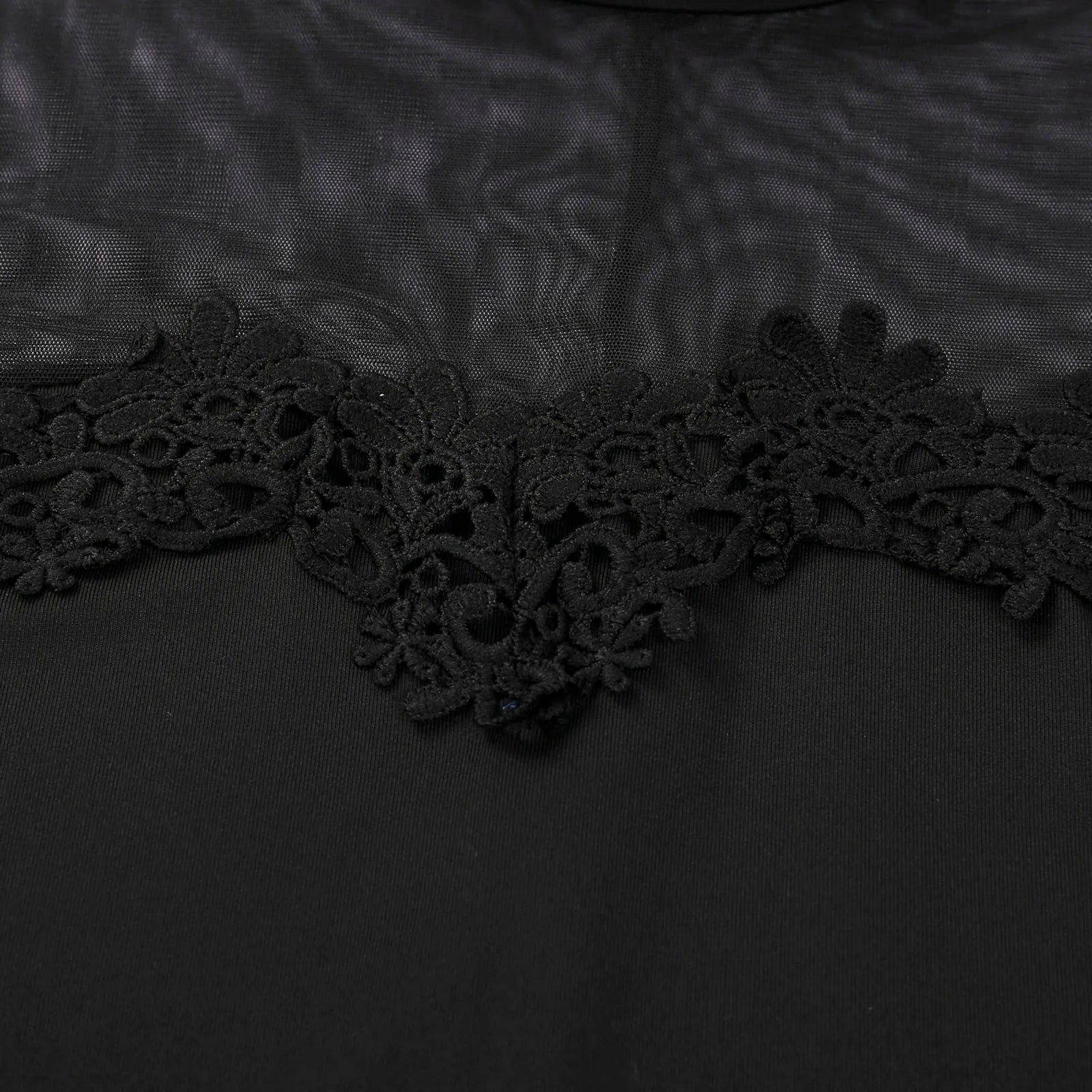 Women Hip Dress Solid Color Lace Mock Neck Long Sleeve See Through Mesh Dress for Cocktail Parties Bars Night Clubs