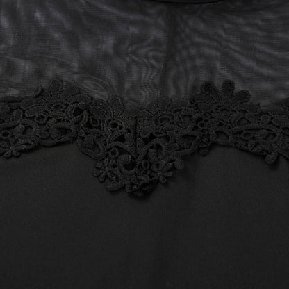 Women Hip Dress Solid Color Lace Mock Neck Long Sleeve See Through Mesh Dress for Cocktail Parties Bars Night Clubs