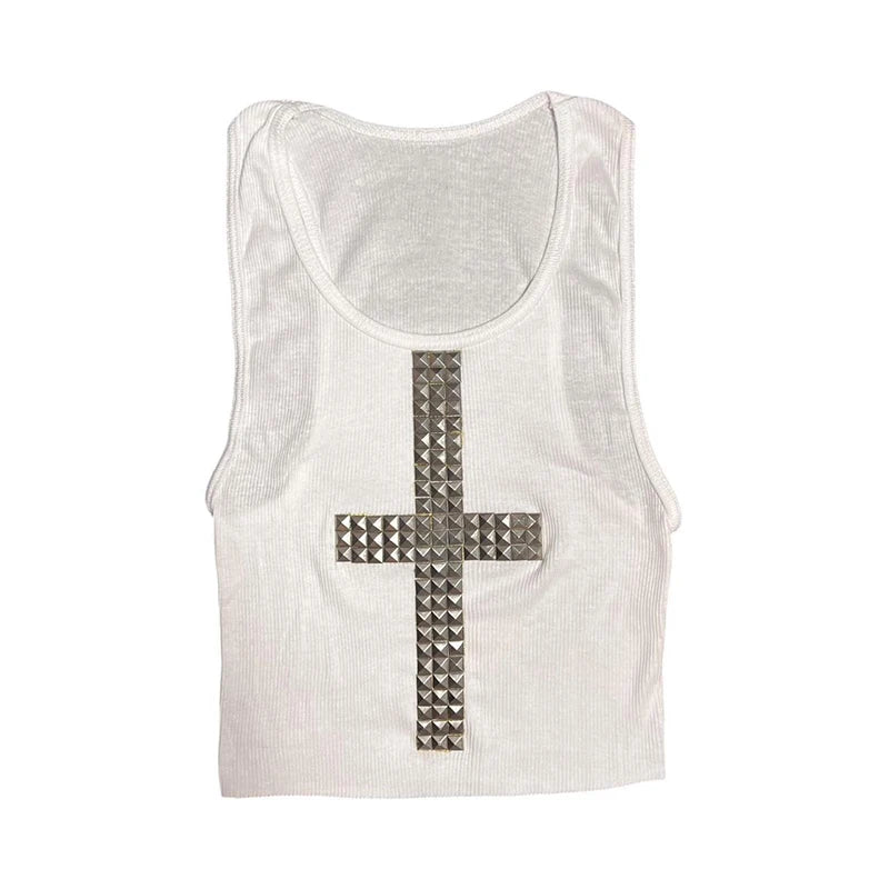 Emo Kpop Goth Baby Tees Women 90s Vintage Clothing T-shirts Kawaii Girl Harajuku Cross Hot Stamping Y2k Clothes Streetwear