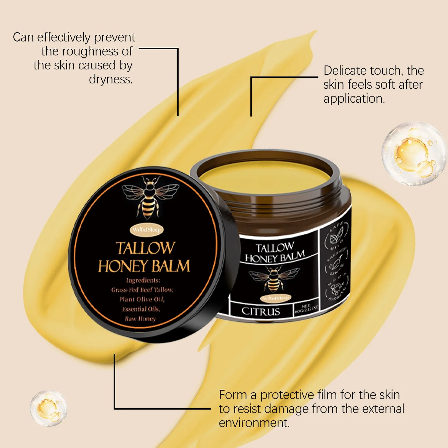 Tallow Honey Facial Balm Reduce Redness Repair Soothing Nourishing Moisturizer Improve Dryness Rough Oil Control Beauty Products