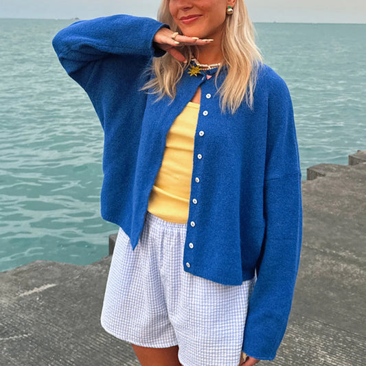 Combhasaki Women's Y2K Chic Solid Color Knitwear Cardigan Fuzzy Long Sleeve Button-down Front Closure Loose Fit Basic Sweaters