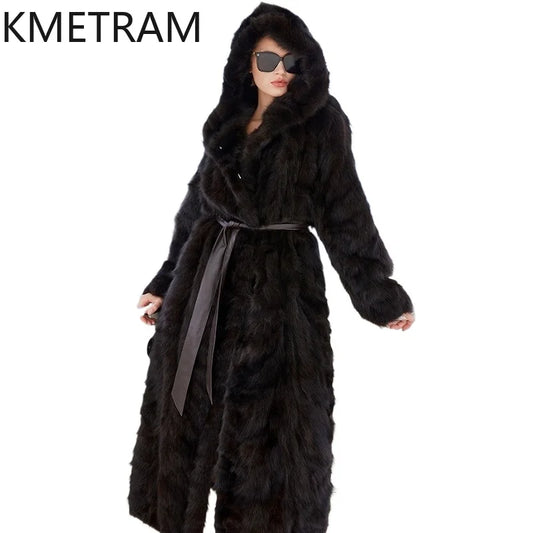 100% Natural Sable Fur Jacket Woman High Quality Long Real Fur Coat with Hood Winter Coats Women Clothing 2025 шуба женская Badiee Stylez