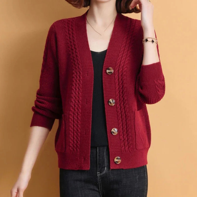 Rimocy Autumn Winter Knitting Cardigan Women 2024 Single Breasted V-Neck Sweater Woman Solid Color Long Sleeve Jumoer Coat Mujer