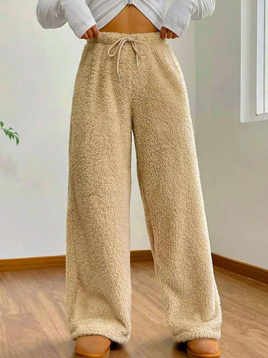 Women's New Trousers Autumn Winter Streetwear Fashion Drawstring Casual Slim Pants Solid Versatile Warm Trousers Female Clothing