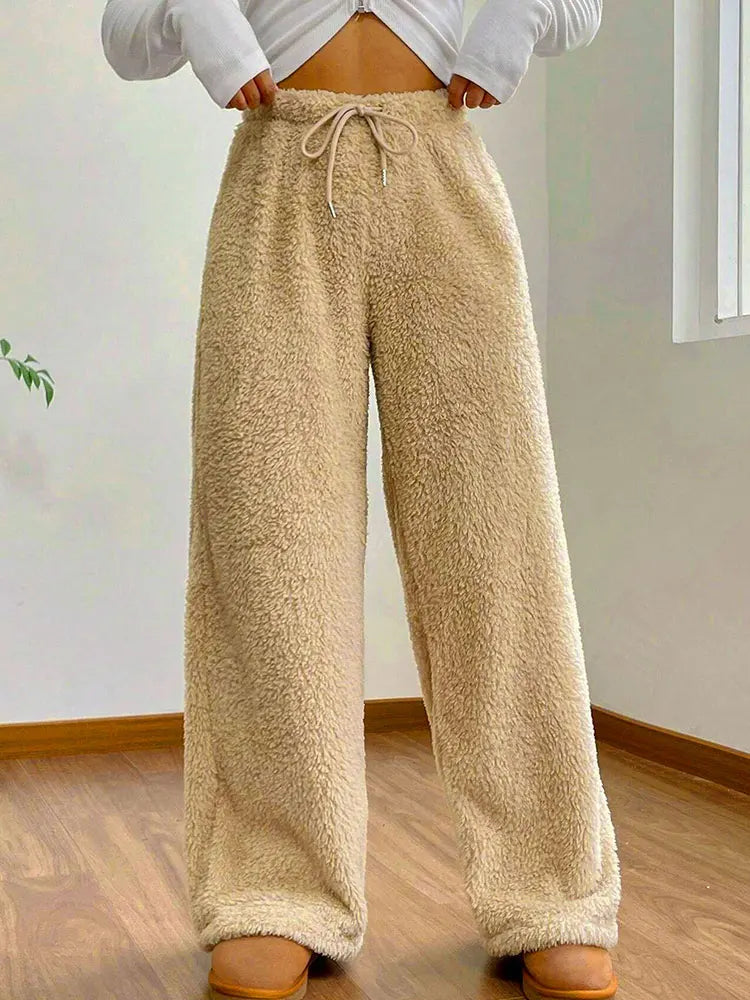 Women's New Trousers Autumn Winter Streetwear Fashion Drawstring Casual Slim Pants Solid Versatile Warm Trousers Female Clothing