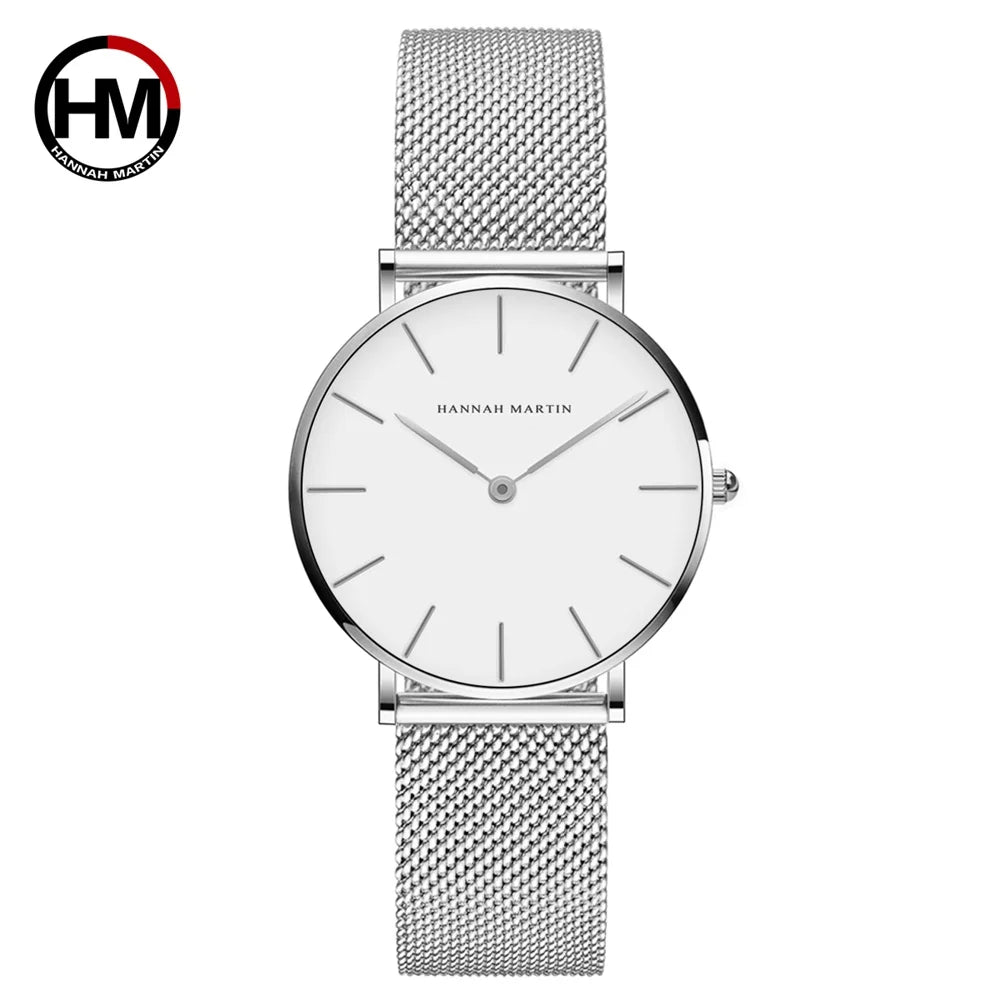 HANNAH MARTIN Brand Classic Women Quartz Watch 36mm Rose Gold Stainless Steel Mesh Strap Japanese Movement Girl Gift Wrist Watch CB36-WYY