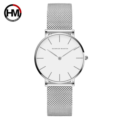 HANNAH MARTIN Brand Classic Women Quartz Watch 36mm Rose Gold Stainless Steel Mesh Strap Japanese Movement Girl Gift Wrist Watch CB36-WYY