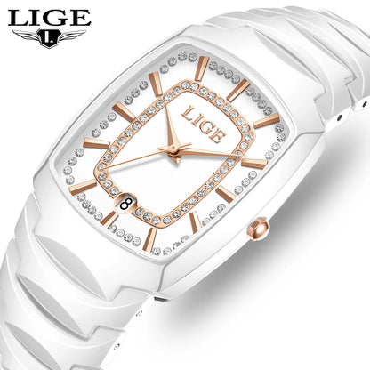 LIGE New Ladies Waterproof Watch Luxury Ceramic Braceletz Women Watches Creative Fashion Original Elegant Quartz Wristwatch Gift