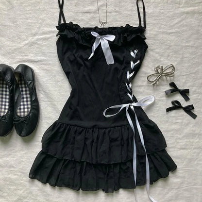 Grunge Punk Gothic Fairycore Emo Girls Dress Sexy Slim Lace Chic Fashion Aesthetic Women's Dresses Harajuku Retro Y2K Streetwear Black 4