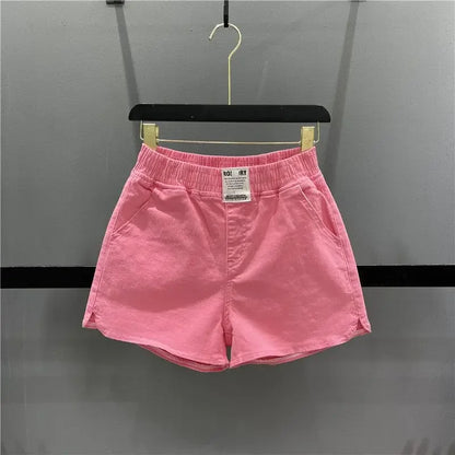 Fashionable Summer 300kg Candy Color Labeled Elastic Waist Casual Shorts Women's Loose Fit A- line Bell Bottoms Pink