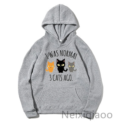 Plus Size I Was Normal 3 Cats Ago Women Men Cute Sweatshirt Fashion Autumn Winter Hip Hop Street Fleece Pullovers Hoodies JIT171(j0020477)g