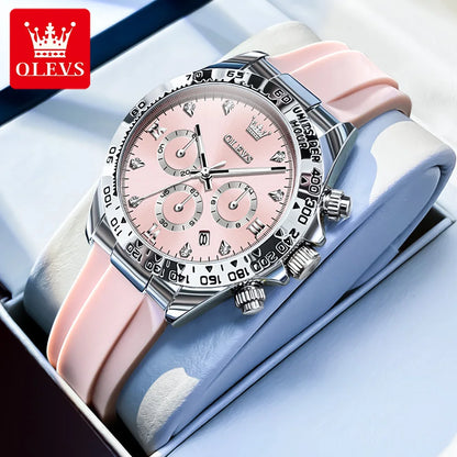OLEVS 5618 Woman Watch Fashion Original Quartz Watch Waterproof Luminous Chronograph Date Sports Watches For Woman With Box Silver Pink CHINA Yes