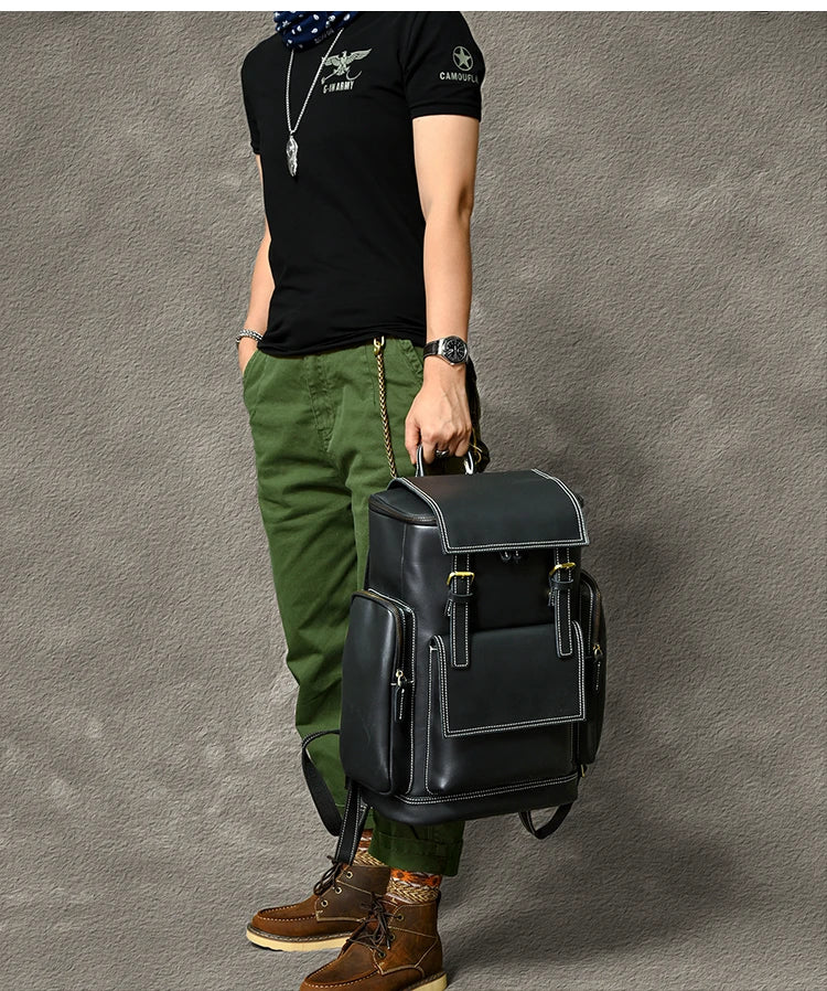 Vintage Crazy Horse Genuine Leather Backpack Men Leather Bagpack Climbing Rucksack male Large Hiking Backpack M814