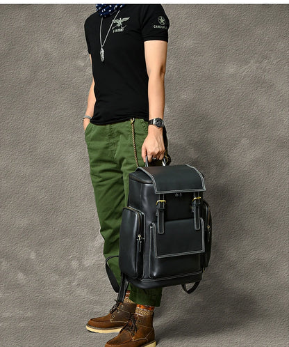 Vintage Crazy Horse Genuine Leather Backpack Men Leather Bagpack Climbing Rucksack male Large Hiking Backpack M814